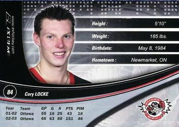 2003-04 Extreme Ottawa 67's (OHL) #NNO Corey Locke Back