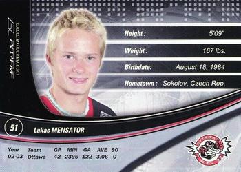2003-04 Extreme Ottawa 67's (OHL) #NNO Lukas Mensator Back