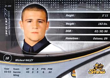 2003-04 Extreme Sarnia Sting (OHL) #NNO Micheal Haley Back