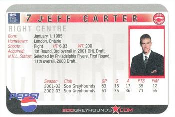 2003-04 Sault Ste. Marie Greyhounds (OHL) #NNO Jeff Carter Back
