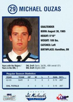 2003-04 Toronto Sun Toronto St. Michael's Majors (OHL) #NNO Michael Ouzas Back