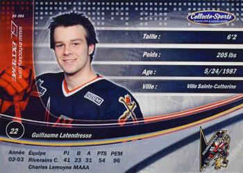 2003-04 Extreme Drummondville Voltigeurs (QMJHL) #11 Guillaume Latendresse Back