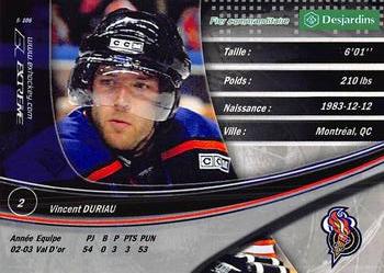 2003-04 Extreme Gatineau Olympiques (QMJHL) #NNO Vincent Duriau Back