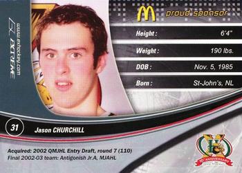 2003-04 Extreme Halifax Mooseheads (QMJHL) #NNO Jason Churchill Back