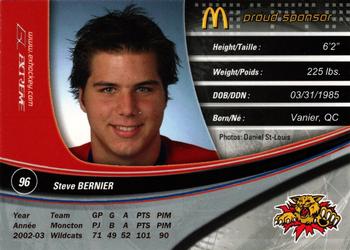 2003-04 Extreme Moncton Wildcats (QMJHL) #NNO Steve Bernier Back
