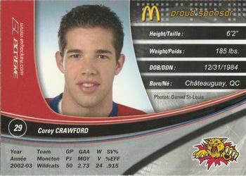 2003-04 Extreme Moncton Wildcats (QMJHL) #NNO Corey Crawford Back