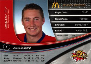 2003-04 Extreme Moncton Wildcats (QMJHL) #NNO James Sanford Back
