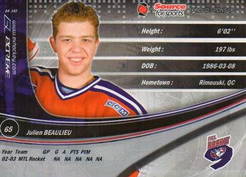 2003-04 Extreme Prince Edward Island Rocket (QMJHL) #NNO Julien Beaulieu Back