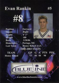 2003-04 Blueline Booster Club Lincoln Stars (USHL) #5 Evan Rankin Back