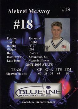 2003-04 Blueline Booster Club Lincoln Stars (USHL) #13 Alexcei McAvoy Back