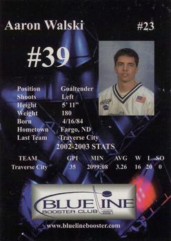 2003-04 Blueline Booster Club Lincoln Stars (USHL) #23 Aaron Walski Back