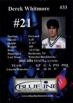 2003-04 Blueline Booster Club Lincoln Stars (USHL) Update #33 Derek Whitmore Back