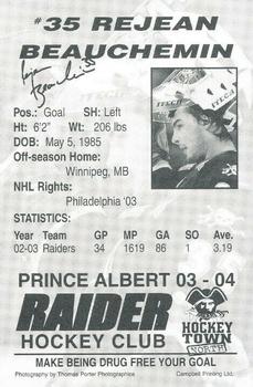 2003-04 Prince Albert Raiders (WHL) #NNO Rejean Beauchemin Back