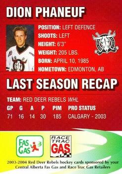 2003-04 Red Deer Rebels (WHL) #NNO Dion Phaneuf Back