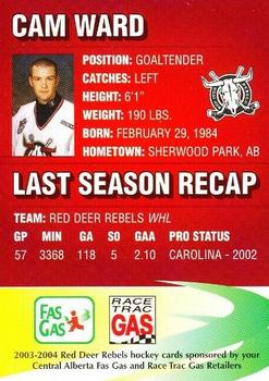 2003-04 Red Deer Rebels (WHL) #NNO Cam Ward Back