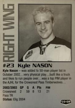 2003-04 Co-op Regina Pats (WHL) #NNO Kyle Nason Back