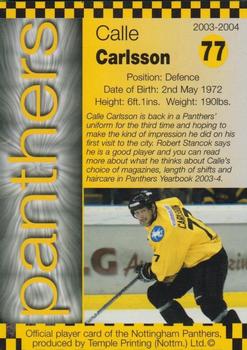2003-04 Nottingham Panthers (EIHL) #NNO Calle Carlsson Back