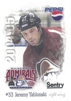 2004-05 Pepsi Milwaukee Admirals (AHL) #NNO Jeremy Yablonski Front