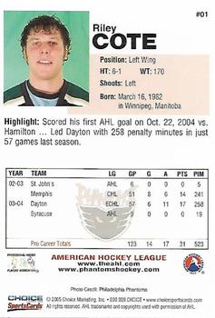 2004-05 Choice Philadelphia Phantoms (AHL) #01 Riley Cote Back