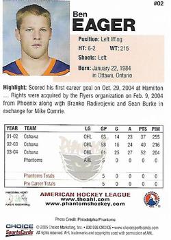 2004-05 Choice Philadelphia Phantoms (AHL) #02 Ben Eager Back