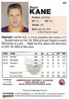 2004-05 Choice Philadelphia Phantoms (AHL) #07 Boyd Kane Back