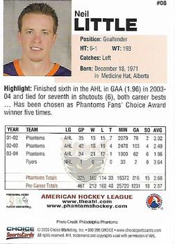2004-05 Choice Philadelphia Phantoms (AHL) #08 Neil Little Back