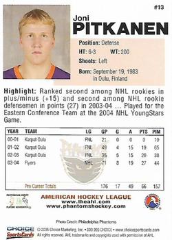 2004-05 Choice Philadelphia Phantoms (AHL) #13 Joni Pitkanen Back