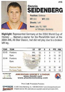 2004-05 Choice Philadelphia Phantoms (AHL) #16 Dennis Seidenberg Back
