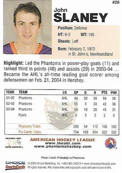 2004-05 Choice Philadelphia Phantoms (AHL) #20 John Slaney Back