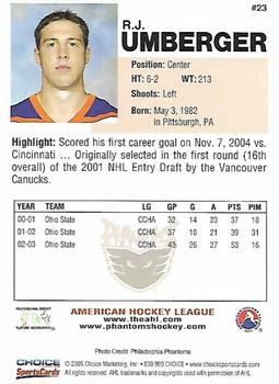 2004-05 Choice Philadelphia Phantoms (AHL) #23 R.J. Umberger Back