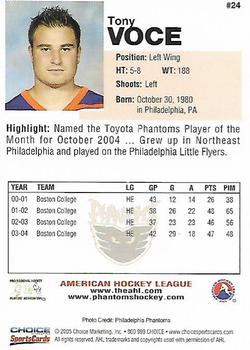 2004-05 Choice Philadelphia Phantoms (AHL) #24 Tony Voce Back