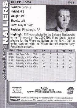 2004-05 Choice Wheeling Nailers (ECHL) #5 Cliff Loya Back