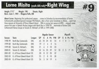 2004-05 Hollywood Connection Columbus Cottonmouths (SPHL) #NNO Lorne Misita Back