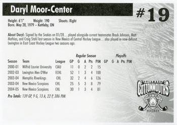 2004-05 Hollywood Connection Columbus Cottonmouths (SPHL) #NNO Daryl Moor Back