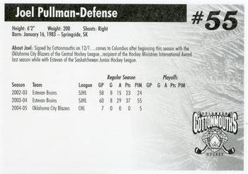 2004-05 Hollywood Connection Columbus Cottonmouths (SPHL) #NNO Joel Pullman Back
