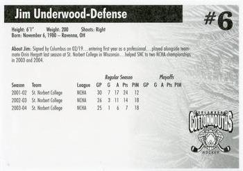 2004-05 Hollywood Connection Columbus Cottonmouths (SPHL) #NNO Jim Underwood Back