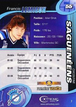2004-05 Extreme Chicoutimi Sagueneens (QMJHL) #7 Francis Lemieux Back