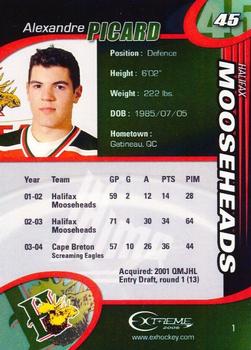 2004-05 Extreme Halifax Mooseheads (QMJHL) #1 Alexandre Picard Back