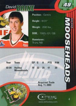 2004-05 Extreme Halifax Mooseheads (QMJHL) #4 David Brine Back