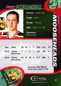 2004-05 Extreme Halifax Mooseheads (QMJHL) #10 Jason Churchill Back