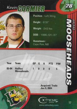 2004-05 Extreme Halifax Mooseheads (QMJHL) #17 Kevin Cormier Back
