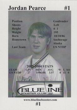 2004-05 Blueline Booster Club Lincoln Stars (USHL) #1 Jordan Pearce Back