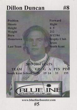 2004-05 Blueline Booster Club Lincoln Stars (USHL) #5 Dillon Duncan Back