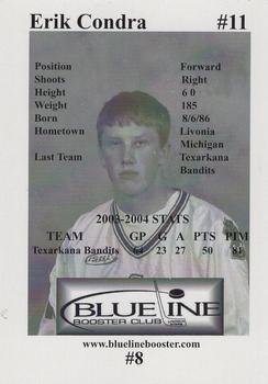 2004-05 Blueline Booster Club Lincoln Stars (USHL) #8 Erik Condra Back
