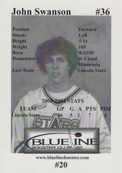 2004-05 Blueline Booster Club Lincoln Stars (USHL) #20 John Swanson Back