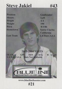 2004-05 Blueline Booster Club Lincoln Stars (USHL) #21 Steve Jakiel Back