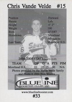 2004-05 Blueline Booster Club Lincoln Stars (USHL) Update #33 Chris Vande Velde Back