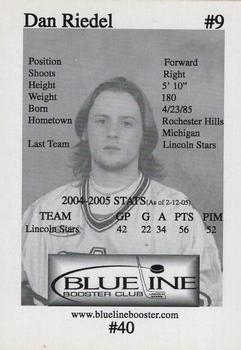 2004-05 Blueline Booster Club Lincoln Stars (USHL) Update #40 Dan Riedel Back