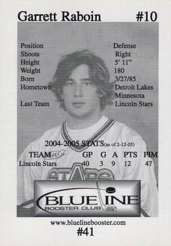 2004-05 Blueline Booster Club Lincoln Stars (USHL) Update #41 Garrett Raboin Back