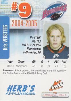 2004-05 Lethbridge Hurricanes (WHL) #NNO Kris Versteeg Back